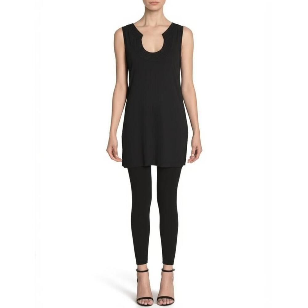 White House Black Market Black Modern Chic Notch Neck Tunic Top Womens XS